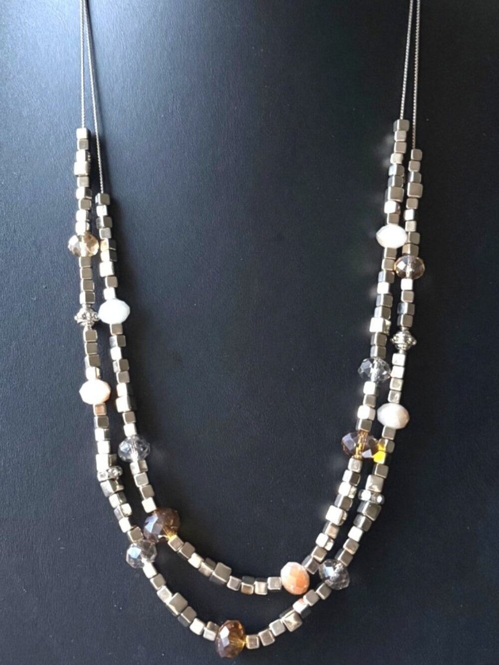 WHBM White House Black Market Necklace Multi Strand Boho Silver Tone 28 Inches
